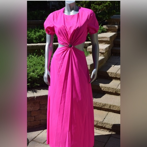 Staud Calypso PINK Bougainvillea Cut Out Maxi A-Line Dress sz L - Picture 3 of 11